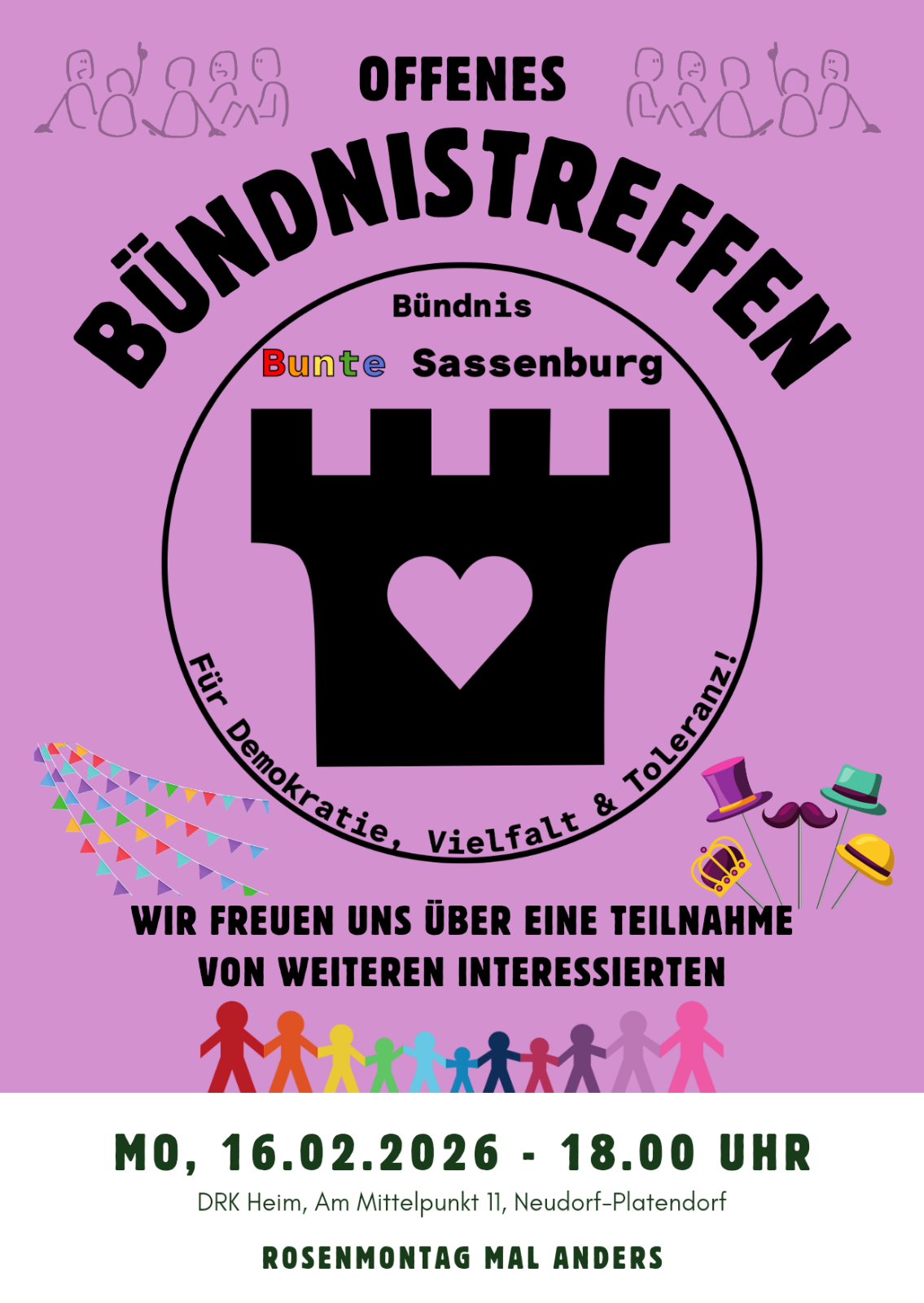Flyer für offenes Bündnistreffen am 16.02.2026